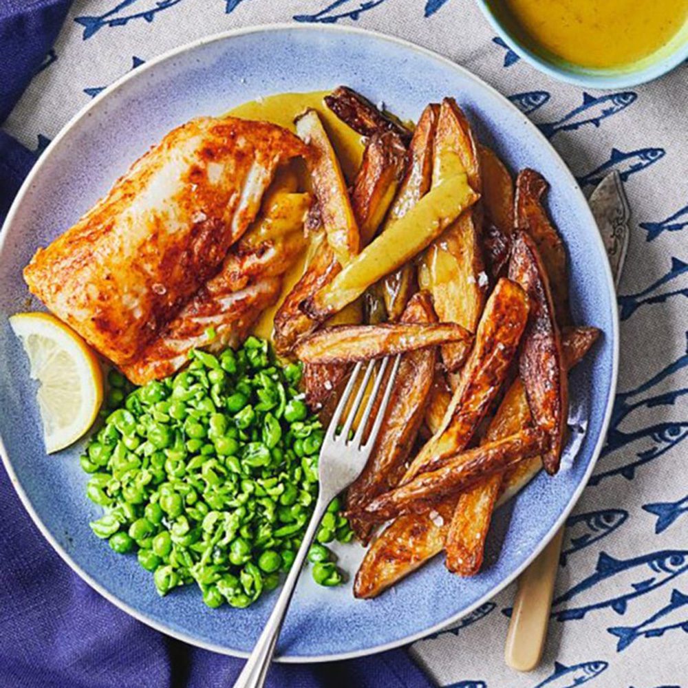 Fish and chips with no-waste shell curry sauce