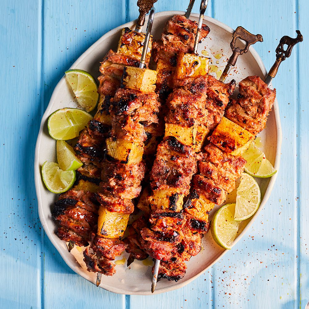 Chipotle pork and pineapple skewers