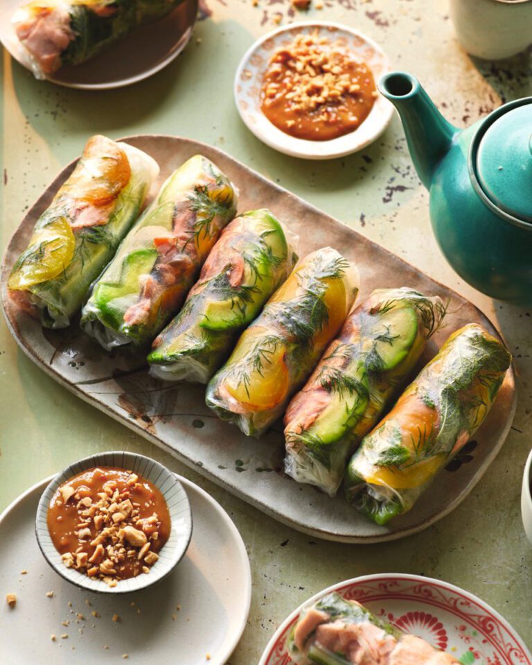 Salmon and avocado summer rolls