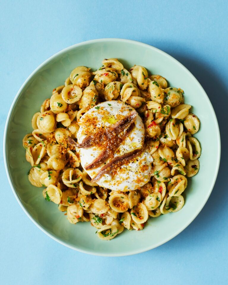 Orecchiette with burrata, chilli and anchovy