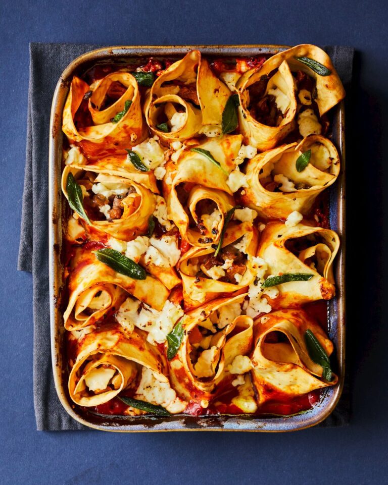 Squash, sausage and goat’s cheese pasta rotolo