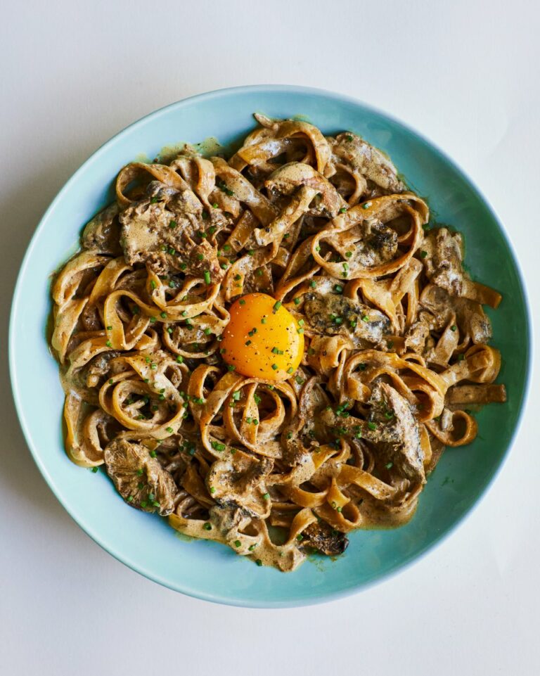 Creamy mushroom egg yolk pasta