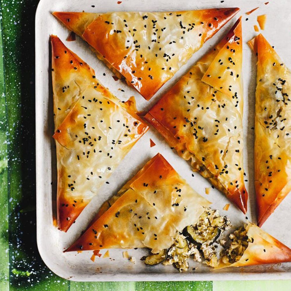 Courgette and feta filo triangles