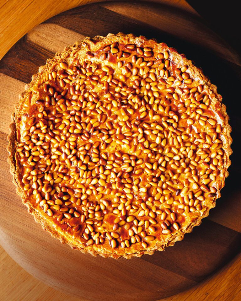 Theo Randall’s torta della nonna (lemon custard tart with pine nut topping)