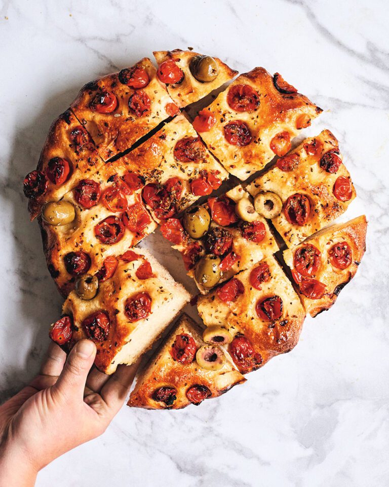 Focaccia barese (tomato and olive focaccia)