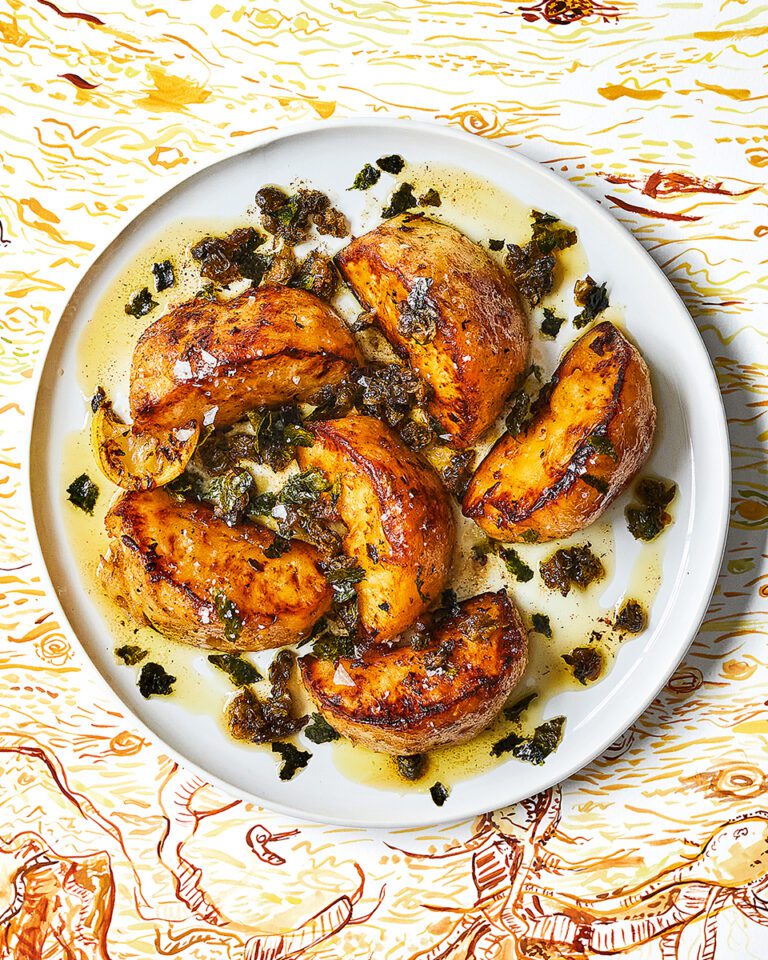 Salt-baked celeriac wedges with seaweed and crispy capers