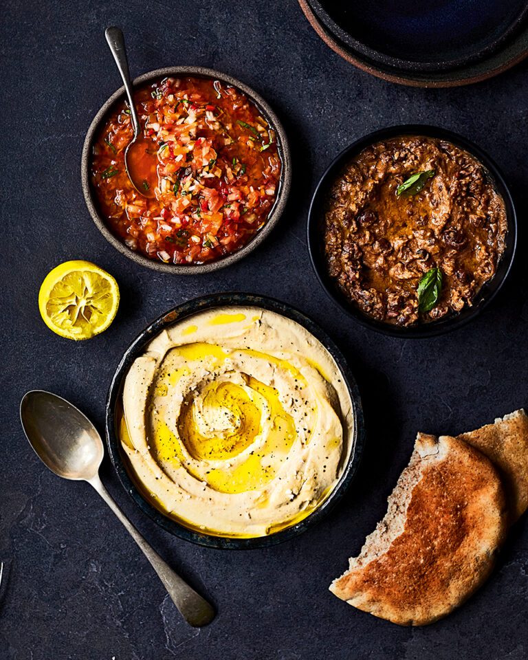 Houmous with ful medames, preserved lemon & tomato salsa