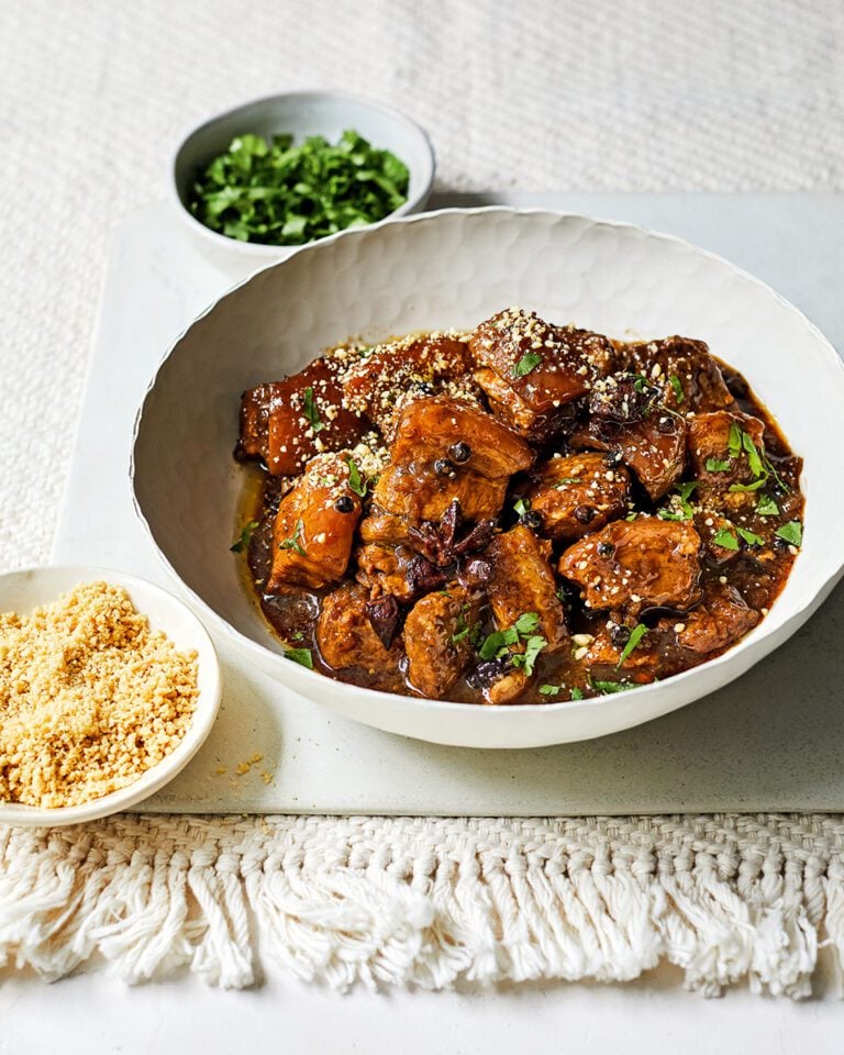 Southern Thai-inspired braised pork belly with peppercorns