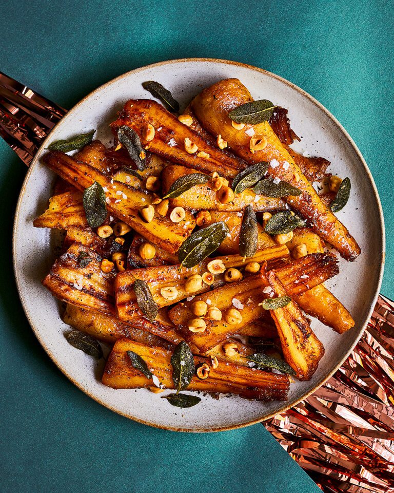 Butter-roast parsnips with hazelnuts and sage