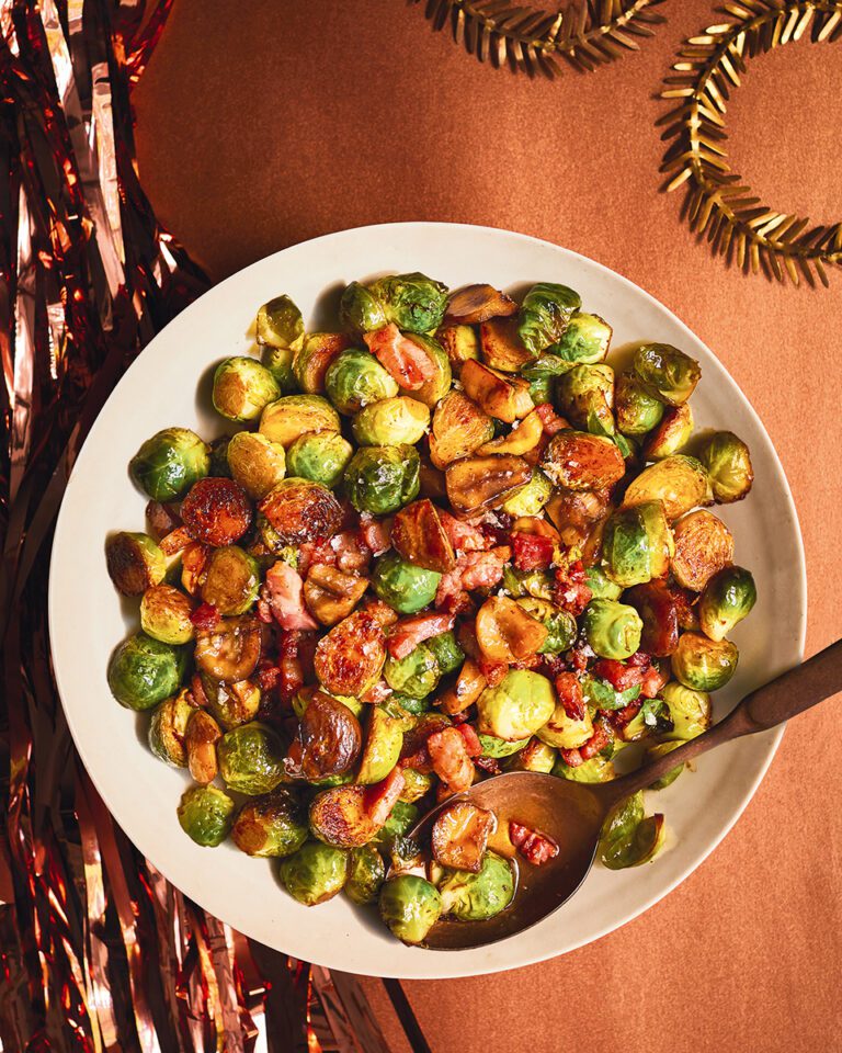 Fondant sprouts with bacon and chestnuts