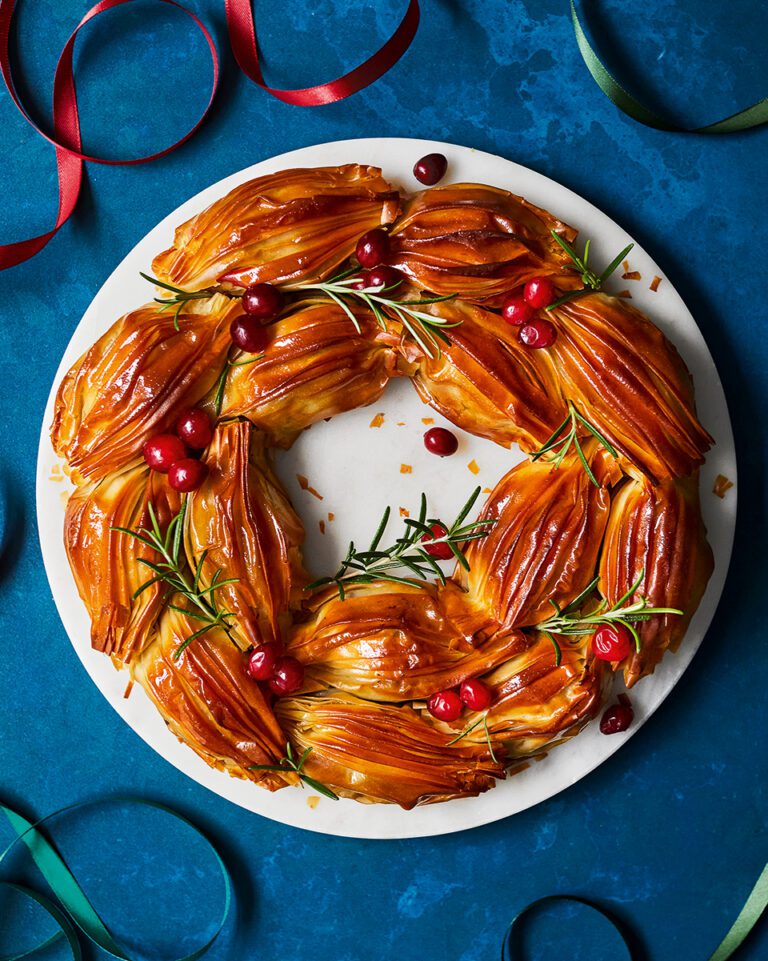 Vegetarian filo Christmas wreath