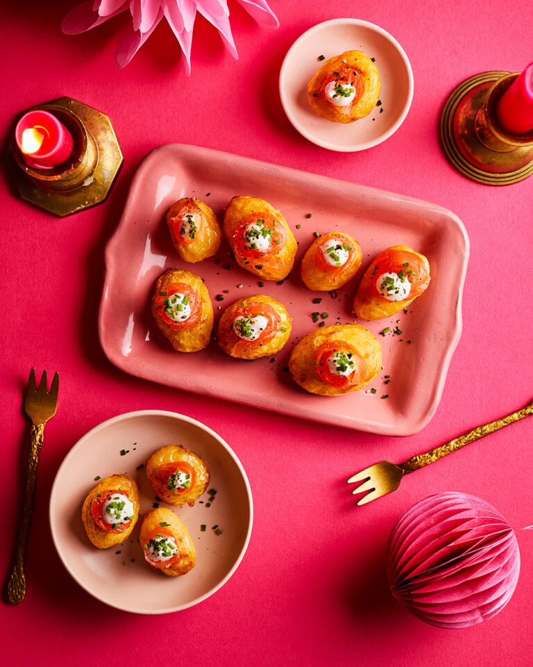 Air fryer potato and smoked salmon canapés